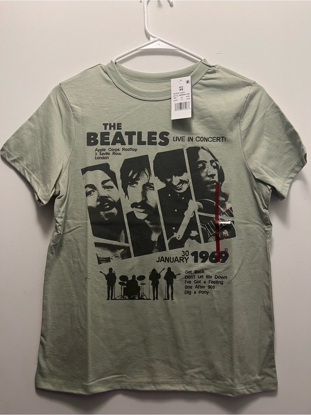 The Beatles Short Sleeve Tee - Sage Green with Black Print